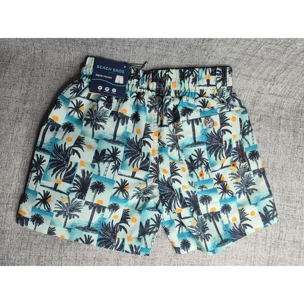 Beach Bros Boys Size 8 Lined UPF Swim Trunks Shorts NEW Tropical Beach Palms